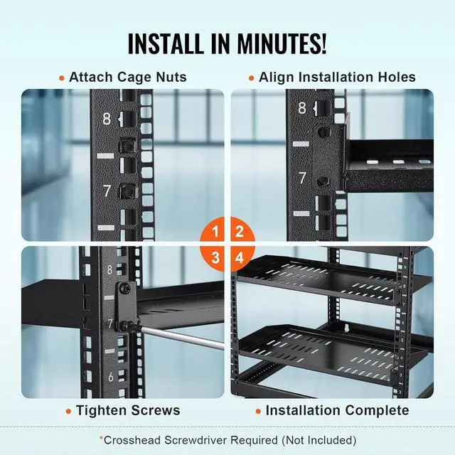 Alt view image 7 of 7 - VEVOR 2PCS 1U Server Rack Shelf, Universal Vented Rack Mount Cantilever Tray for 19 inch Network Equipment Rack & Cabinet, 10" Deep Rack Mount Shelf, Weight Capacity 50 lbs Wall Mount Rack Shelf
