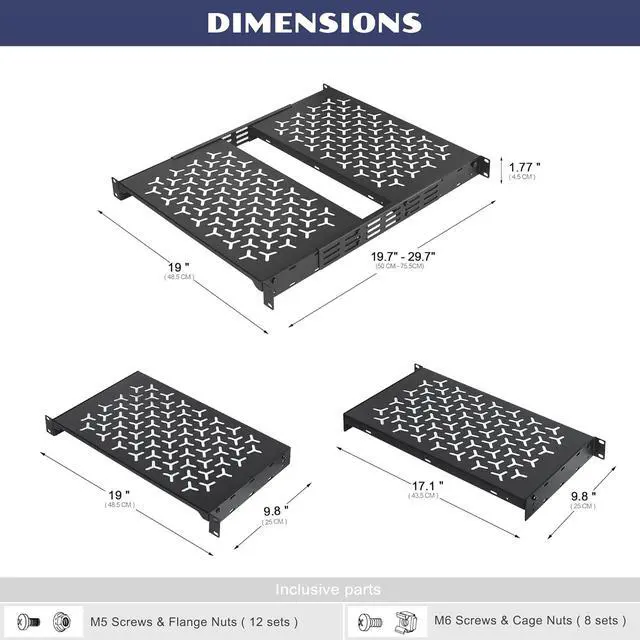 Alt view image 2 of 6 - 1U Rack Shelves (2-Pack), 2 PCS 10" Deep Cantilever, with Optional Joints to Combine as One Full Size Server Rack Shelf