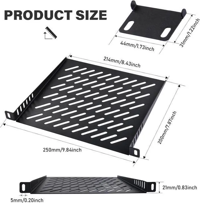 Alt view image 2 of 5 - GeeekPi 0.5U Server Rack Shelf, 7.87" Depth Vented Rack Mount Cantilever Tray for 10 Inch Network Equipment Rack & Cabinet and DeskPi Rackmate T1/T0