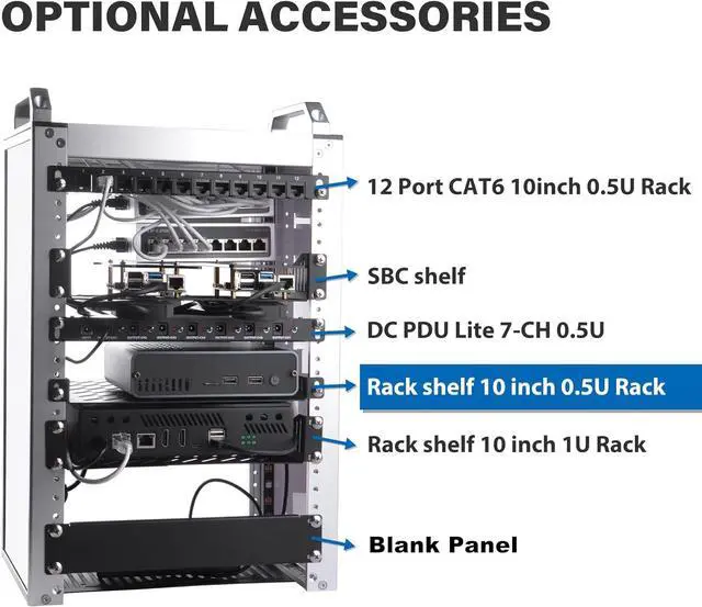 Alt view image 4 of 5 - GeeekPi 0.5U Server Rack Shelf, 7.87" Depth Vented Rack Mount Cantilever Tray for 10 Inch Network Equipment Rack & Cabinet and DeskPi Rackmate T1/T0
