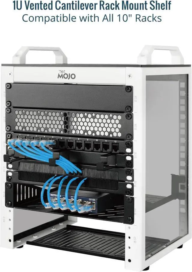 Alt view image 4 of 6 - Tecmojo 1U Rack Mount Shelf for 10" Server Rack, 7.87" Deep Vented Cantilever Tray, Metal Shelf for Network Cabinet, Server Enclosure, Enhanced Airflow, Black