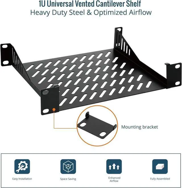 Alt view image 5 of 6 - Tecmojo 1U Rack Mount Shelf for 10" Server Rack, 7.87" Deep Vented Cantilever Tray, Metal Shelf for Network Cabinet, Server Enclosure, Enhanced Airflow, Black