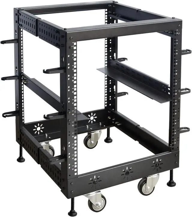 Main image of RIVECO 12U 19 Adjustable Depth Server Rack Support Up to 1700LBS Floor Standing 4 Post Rack with L Rails & Load-Bearing Casters Universal for Network Equipment Black