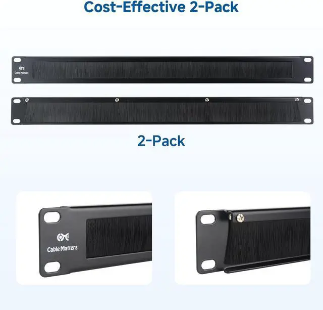 Alt view image 7 of 7 - Cable Matters 2-Pack Rackmount or Wall Mount 1U 19 Brush Panel (19-inch Rack Mount Brush Panel 1U) in Black