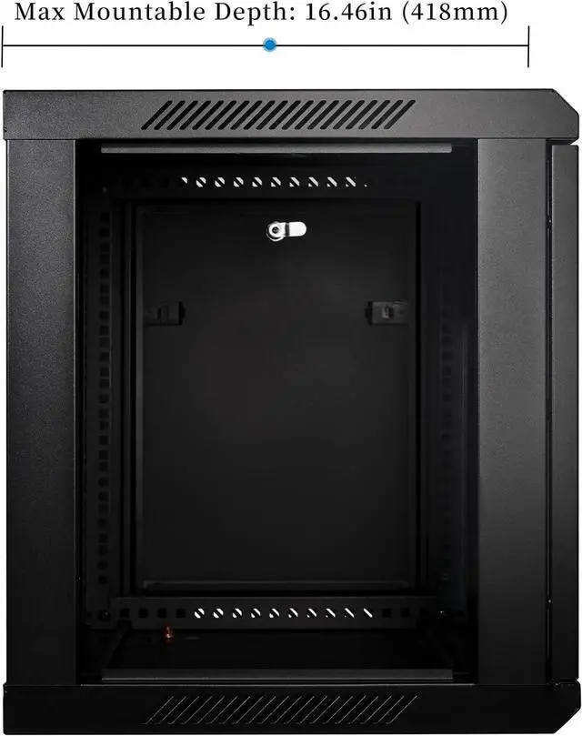 Alt view image 4 of 6 - RackPath 9U Professional Wall Mount Server Cabinet Network Rack Enclosure with 2X Quiet Cooling Fan, 1x Brush Cable Management Panel, Black