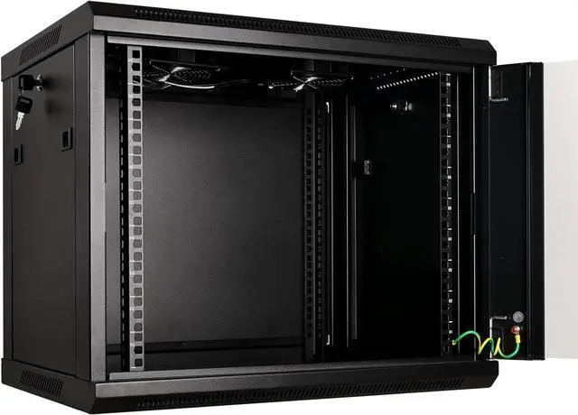 Alt view image 5 of 6 - RackPath 9U Professional Wall Mount Server Cabinet Network Rack Enclosure with 2X Quiet Cooling Fan, 1x Brush Cable Management Panel, Black