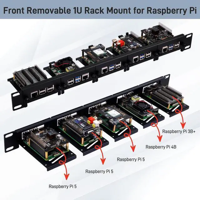 Alt view image 2 of 7 - GeeekPi 19 inch 1U Rack Mount for Raspberry Pi 5/4B/3B+/3B, with Removable Front Brackets, Compatible with 19 inch Server Cabinets