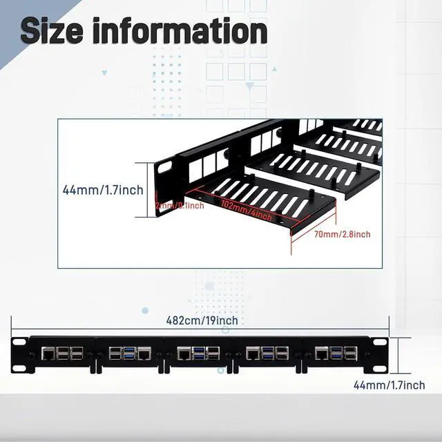 Alt view image 4 of 7 - GeeekPi 19 inch 1U Rack Mount for Raspberry Pi 5/4B/3B+/3B, with Removable Front Brackets, Compatible with 19 inch Server Cabinets
