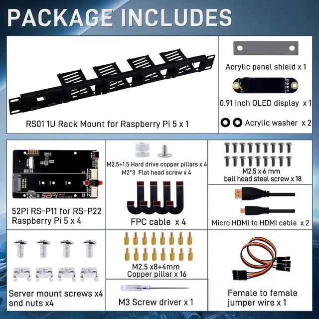 Alt view image 4 of 7 - GeeekPi 19 inch 1U Rack Mount for Raspberry Pi 5, with 4PCS PCIe to M.2 NVMe SSD Adapters and OLED Display, Compatible with 19 Inch Server Rack