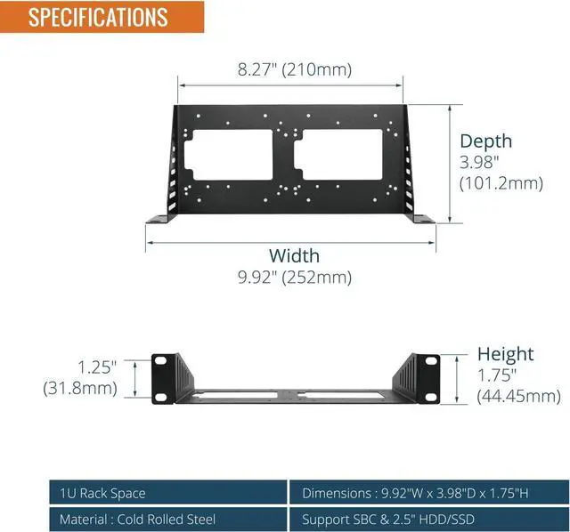 Alt view image 2 of 6 - Tecmojo 1U Rack Mount SBC Shelf, 3.98" Depth, Supports Raspberry Pi/Jetson Nano and 2.5" HDD/SSD, for 10" Server Rack & Network Cabinet, Black