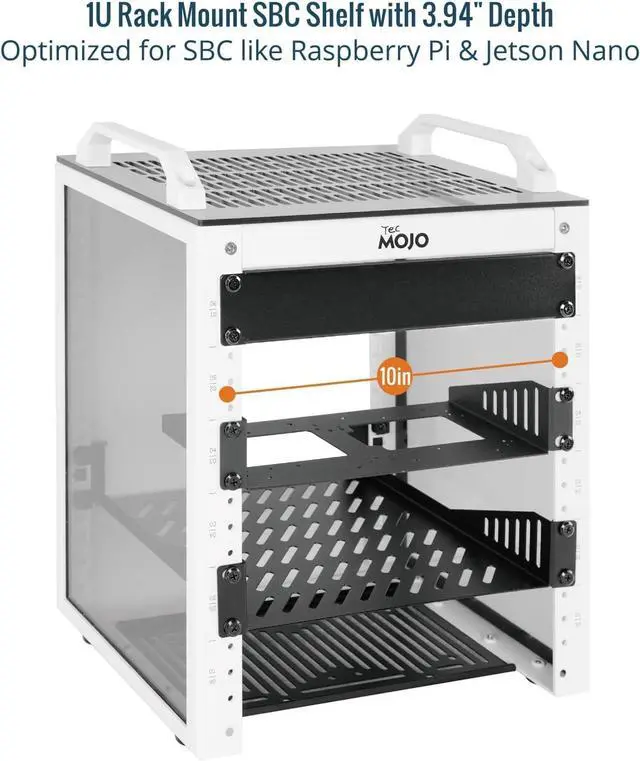 Alt view image 4 of 6 - Tecmojo 1U Rack Mount SBC Shelf, 3.98" Depth, Supports Raspberry Pi/Jetson Nano and 2.5" HDD/SSD, for 10" Server Rack & Network Cabinet, Black