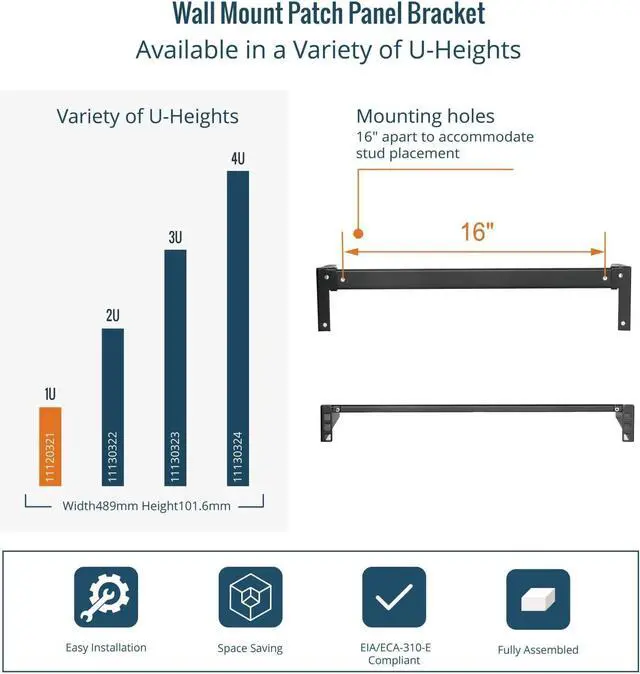 Alt view image 5 of 6 - Tecmojo 1U Foldable Vertical Rack and Wall Mountable Patch Panel Bracket for 19" Server and Data Equipment