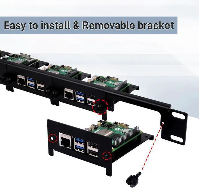Alt view image 6 of 7 - GeeekPi 19 inch 1U Rack Mount for Raspberry Pi 5/4B/3B+/3B, with Removable Front Brackets, Compatible with 19 inch Server Cabinets