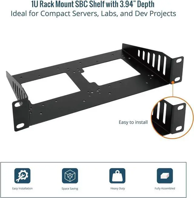 Alt view image 5 of 6 - Tecmojo 1U Rack Mount SBC Shelf, 3.98" Depth, Supports Raspberry Pi/Jetson Nano and 2.5" HDD/SSD, for 10" Server Rack & Network Cabinet, Black