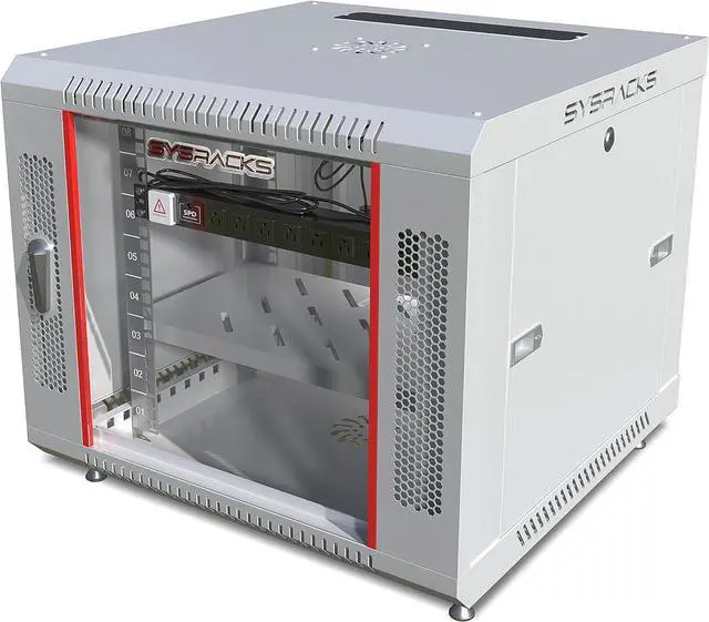 Alt view image 4 of 7 - Server Rack 9U Wall Mount Network Cabinet Gray IT Av Data Server Rack Cabinet Enclosure 24 Inch Depth - Shelf - 8-Way PDU - Fan - Casters - Hardware (9U, Light Grey)