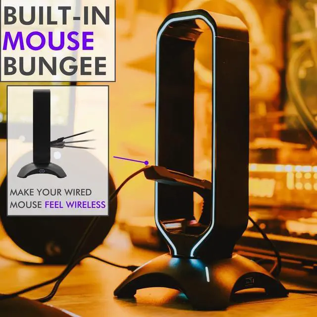 Alt view image 5 of 7 - Tilted Nation Gaming Headset Stand | RGB Headphone Stand for Desk with Mouse Bungee and USB Hub (Cool and Clean Setup) Gaming Headset Holder - Perfect Gamer Gift Accessory