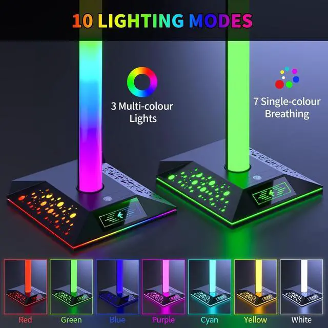 Alt view image 2 of 7 - Gaming Headphone Stand PC Accessories - RGB Headset Stand with 2 USB Charger, Cool LED Headphone Holder PC Gaming Accessories Gift for Boys Men Gamers, Computer Game Hardware for Desk
