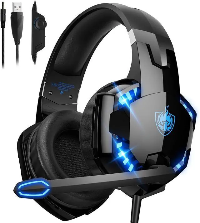 Main image of PHOINIKAS Gaming Headset for PC, PS4, PS5, Xbox, 7.1 Stereo Gaming Headphone for Switch, Over Ear Headphones with Noise Cancelling Mic (Blue)