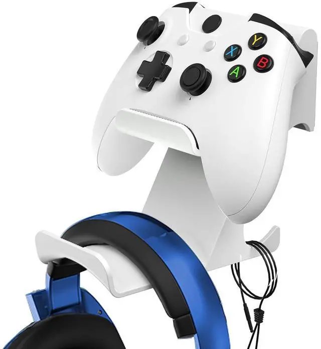 Main image of 6amLifestyle Controller and Headphone Wall Mount Holder Stand with Cord Hanger for PS5 PS4 Xbox One Switch Pro Gamepad Controller Hook Strong Adhesive/Screws, White