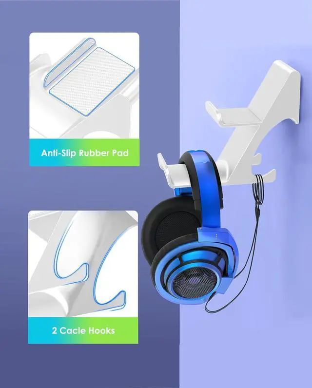 Alt view image 4 of 7 - 6amLifestyle Controller and Headphone Wall Mount Holder Stand with Cord Hanger for PS5 PS4 Xbox One Switch Pro Gamepad Controller Hook Strong Adhesive/Screws, White
