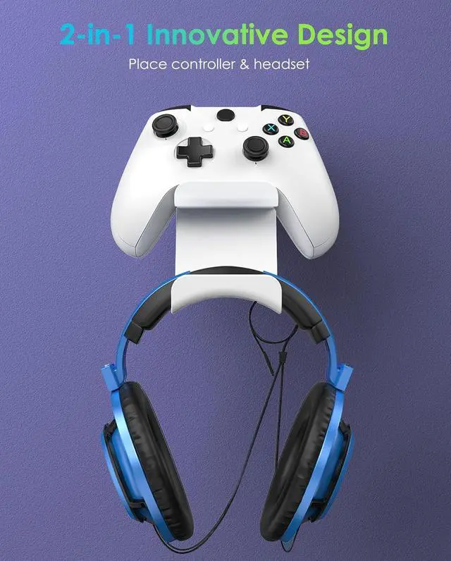 Alt view image 5 of 7 - 6amLifestyle Controller and Headphone Wall Mount Holder Stand with Cord Hanger for PS5 PS4 Xbox One Switch Pro Gamepad Controller Hook Strong Adhesive/Screws, White