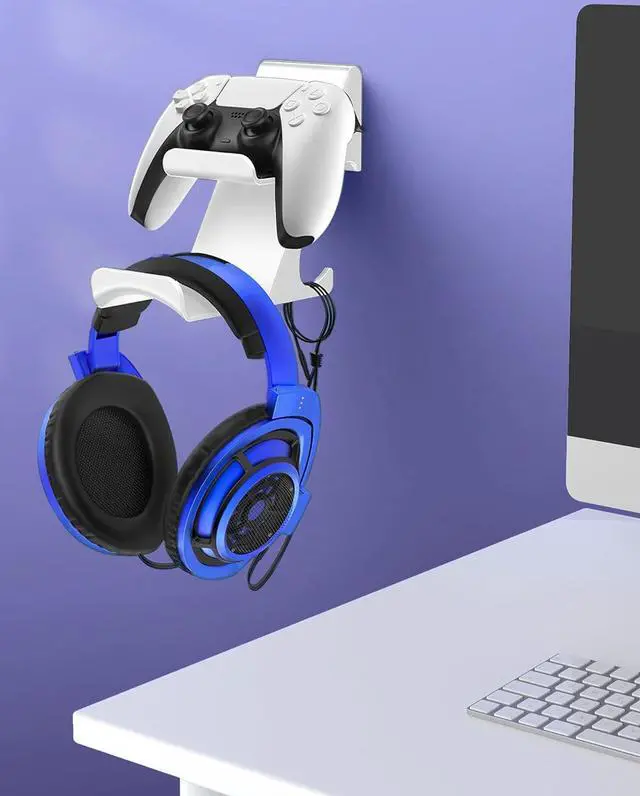 Alt view image 6 of 7 - 6amLifestyle Controller and Headphone Wall Mount Holder Stand with Cord Hanger for PS5 PS4 Xbox One Switch Pro Gamepad Controller Hook Strong Adhesive/Screws, White