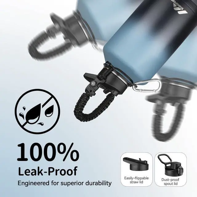 Alt view image 5 of 6 - StarSpeed 64oz Insulated Water Bottle with Straws & 2 Lids, Half Gallon Stainless Steel Double Walled Vacuum Water Jug, Large Wide Mouth with Paracord Handle for Gym Camping Hiking, Indigo Black