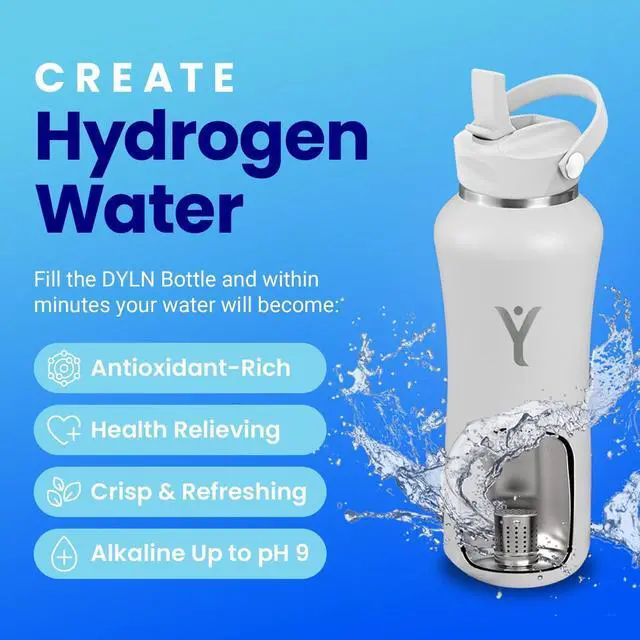 Alt view image 2 of 7 - DYLN Hydrogen Water Bottle | Create Hydrating Alkaline Hydrogen-Rich Water Up to 9 pH | Vacuum Insulated Stainless Steel Water Bottle | Keeps Water Cold for 24 Hours