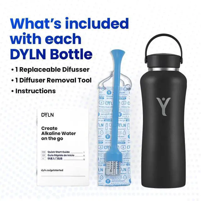Alt view image 7 of 7 - DYLN Hydrogen Water Bottle | Create Hydrating Alkaline Hydrogen-Rich Water Up to 9 pH | Vacuum Insulated Stainless Steel Water Bottle | Keeps Water Cold for 24 Hours
