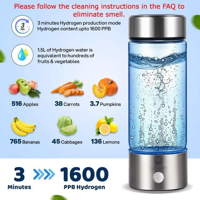Alt view image 3 of 7 - AQUSOFT Portable Alkaline Hydrogen Water Bottle with SPE PEM Technology | Type-C USB Rechargeable Hydrogen Rich Water in 3 Minutes | Borosilicate Glass Water Cup | 2-in-1 Usage Modes | 420ml
