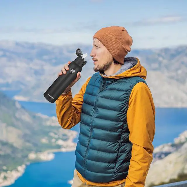 Alt view image 7 of 7 - Han's Bottle Sports Water Bottle - 32 Oz, Straw Lid, Leak Proof, Vacuum Insulated Stainless Steel, Double Walled, Thermo Mug,Black