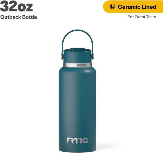 Alt view image 2 of 6 - RTIC 32oz Outback Bottle, Ceramic Lined, Insulated, Stainless Steel, Metal, Double Wall Vacuum-Insulation, Leak-Proof Lid, BPA-Free Water Flask Hiking, Running, Sports, Outdoor, Marine