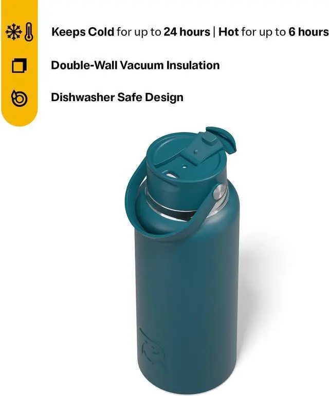 Alt view image 3 of 6 - RTIC 32oz Outback Bottle, Ceramic Lined, Insulated, Stainless Steel, Metal, Double Wall Vacuum-Insulation, Leak-Proof Lid, BPA-Free Water Flask Hiking, Running, Sports, Outdoor, Marine