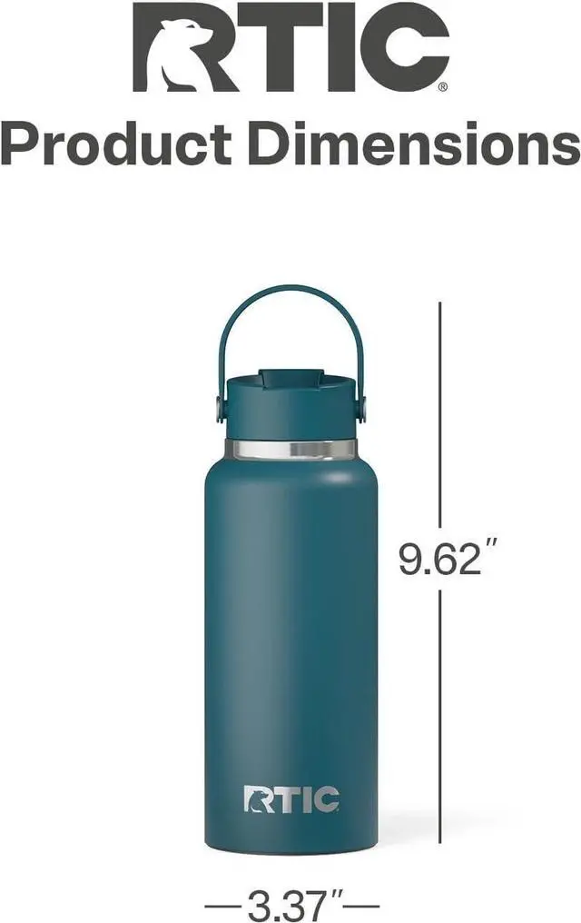 Alt view image 5 of 6 - RTIC 32oz Outback Bottle, Ceramic Lined, Insulated, Stainless Steel, Metal, Double Wall Vacuum-Insulation, Leak-Proof Lid, BPA-Free Water Flask Hiking, Running, Sports, Outdoor, Marine