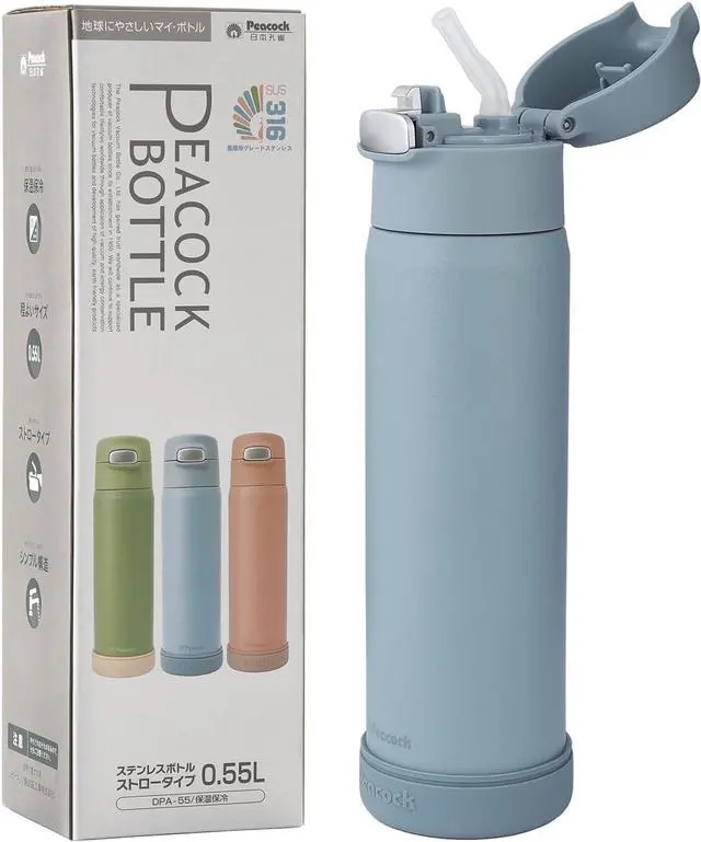 Main image of 18oz Insulated Water Bottle with Straw for Sports/Driving/Lying, Flip-up Stainless Steel Leakproof BPA-Free Thermos with Straw for Back to School(Haze blue)