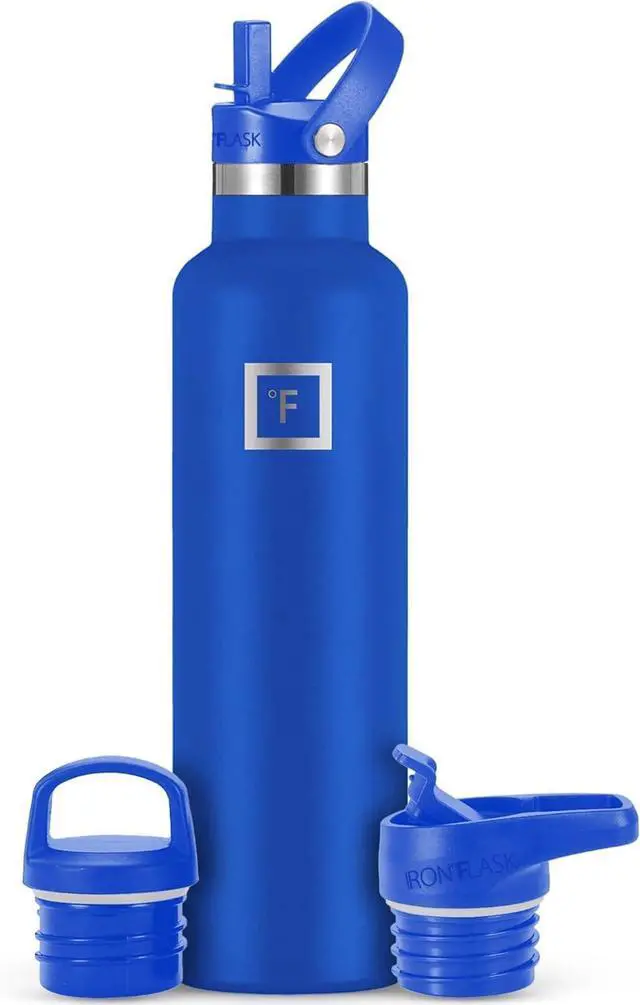 Main image of IRON °FLASK Camping & Hiking Hydration Canteens - 3 Lids (Narrow Straw Lid) Leak Proof Vacuum Insulated Stainless Steel - Hot & Cold Double Walled Sports Water Bottle - Cobalt, 24 Oz