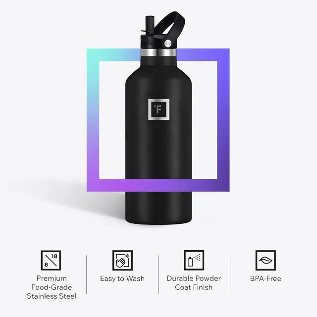 Alt view image 5 of 7 - IRON °FLASK Camping & Hiking Hydration Canteens - 3 Lids (Narrow Straw Lid) Leak Proof Vacuum Insulated Stainless Steel - Hot & Cold Double Walled Sports Water Bottle - Cobalt, 24 Oz