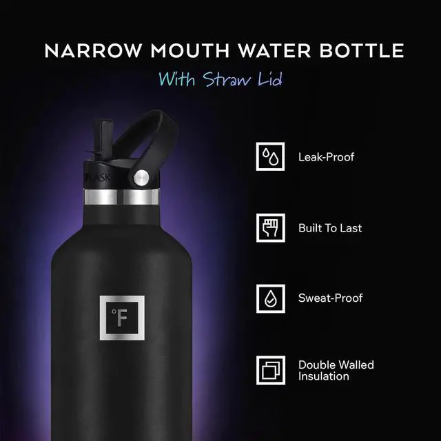 Alt view image 2 of 7 - IRON °FLASK Camping & Hiking Hydration Canteens - 3 Lids (Narrow Straw Lid) Leak Proof Vacuum Insulated Stainless Steel - Hot & Cold Double Walled Sports Water Bottle - Cobalt, 24 Oz