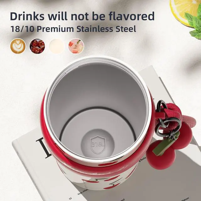 Alt view image 5 of 7 - 24 oz Stainless Steel Tumbler with Lid and Straw, Insulated Water Bottle Leak Proof for Hot and Cold, Portable Travel Coffee Mug, Reusable Coffee Cup for Women, Cherry