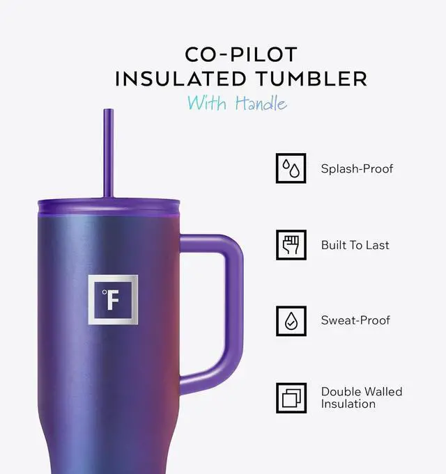 Alt view image 2 of 7 - IRON °FLASK Co-Pilot Insulated Mug w/Straw & Flip Cap Lids - Cup Holder Bottle for Hot, Cold Drink - Leak-Proof - Water, Coffee Portable Travel Mug - Dark Night, 40 Oz