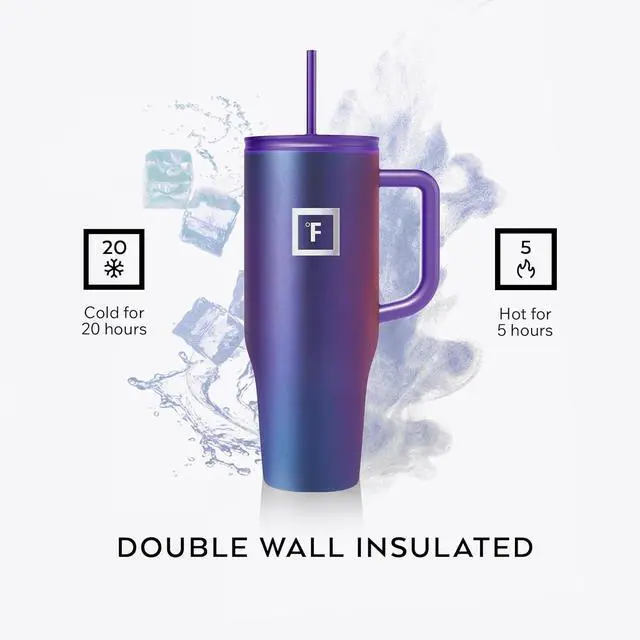 Alt view image 4 of 7 - IRON °FLASK Co-Pilot Insulated Mug w/Straw & Flip Cap Lids - Cup Holder Bottle for Hot, Cold Drink - Leak-Proof - Water, Coffee Portable Travel Mug - Dark Night, 40 Oz