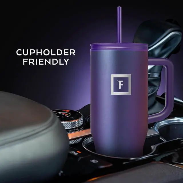 Alt view image 6 of 7 - IRON °FLASK Co-Pilot Insulated Mug w/Straw & Flip Cap Lids - Cup Holder Bottle for Hot, Cold Drink - Leak-Proof - Water, Coffee Portable Travel Mug - Dark Night, 40 Oz