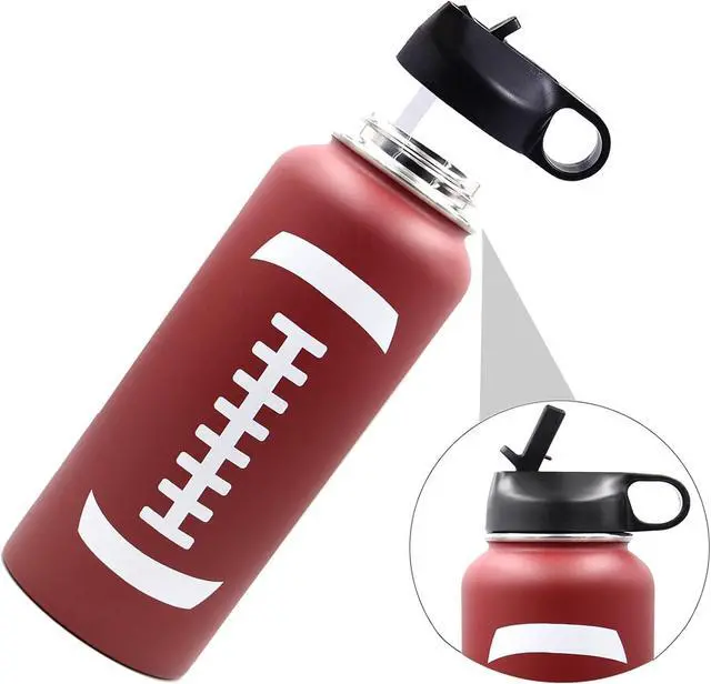Alt view image 2 of 7 - 40 oz Football Water Bottle, Metal Thermo Travel Tumbler Sports Flask with 2 Lids, Stainless Steel Double Wall Vacuum Leak Proof Insulated Water Jug, Football Accessories Gifts for Mom Men Boys Girls