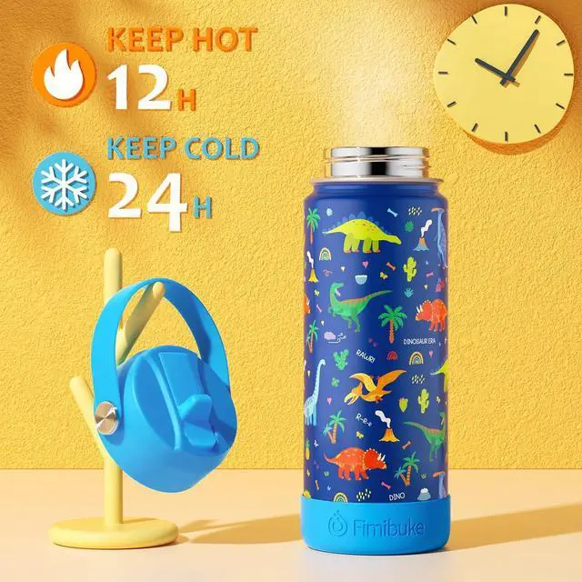 Alt view image 3 of 7 - Fimibuke Kids Insulated Water Bottle, 18oz BPA FREE Kids Cups with Straw Double Wall Vacuum Tumbler 18/8 Stainless Steel Leak Proof Toddler Water Bottle for School Boys Girls (2 Pack, Dinosaur/Truck)