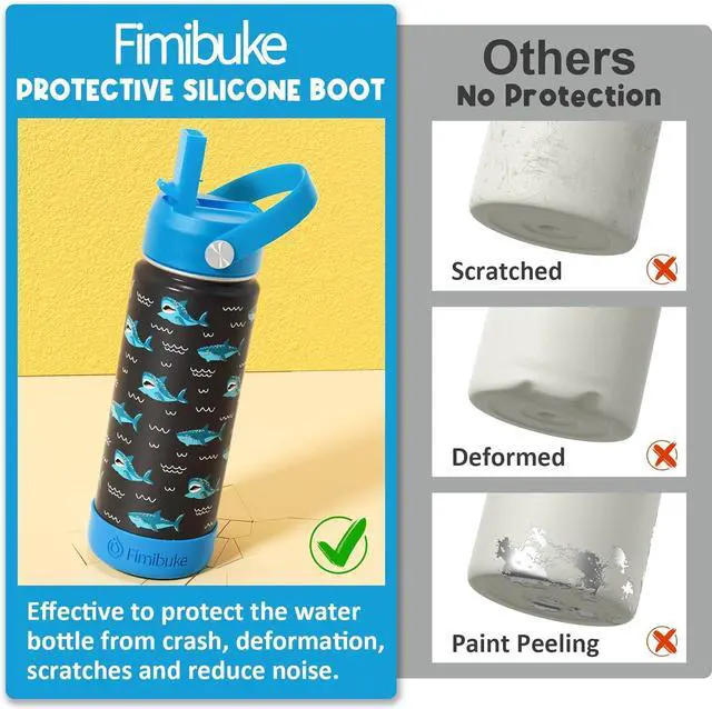 Alt view image 5 of 7 - Fimibuke Kids Insulated Water Bottle, 18oz BPA FREE Kids Cups with Straw Double Wall Vacuum Tumbler 18/8 Stainless Steel Leak Proof Toddler Water Bottle for School Boys Girls (2 Pack, Dinosaur/Truck)