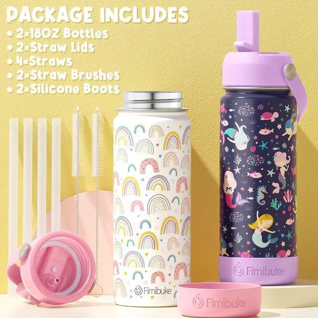 Alt view image 6 of 7 - Fimibuke Kids Insulated Water Bottle, 18oz BPA FREE Kids Cups with Straw Double Wall Vacuum Tumbler 18/8 Stainless Steel Leak Proof Toddler Water Bottle for School Boys Girls (2 Pack, Dinosaur/Truck)