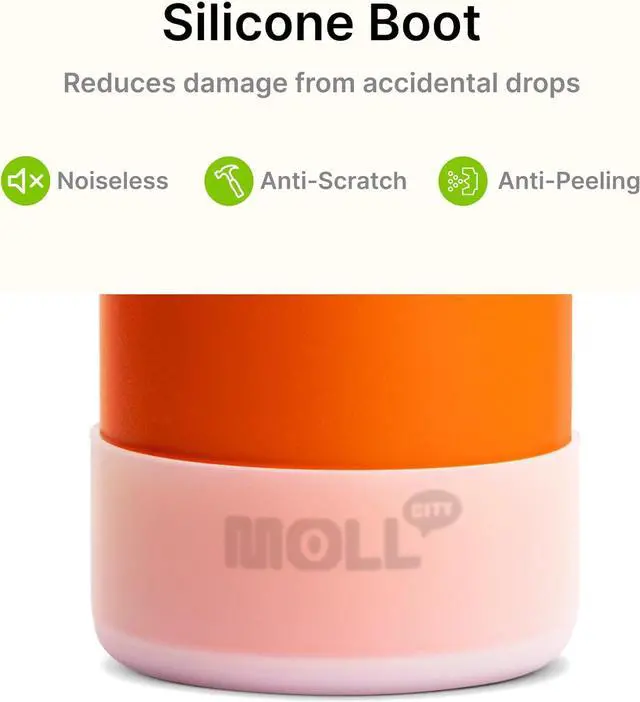 Alt view image 6 of 7 - Kids Insulated Water Bottle-16 oz Stainless Steel Vacuum Wide Mouth Sports Flask with Silicone Boot-Reusable Metal Leak Proof Travel Water Bottle for Girls Boys, BPA-Free(Orange)