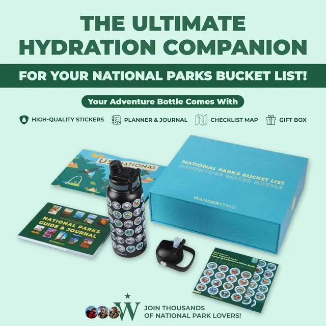 Alt view image 3 of 7 - National Parks Water Bottle: Your Ultimate Hydration & Bucket List Kit! (Features 2 Lids, Adventure-Ready Straw, Leakproof Stainless Steel, 63 Premium Waterproof Stickers!) 32oz (Black)