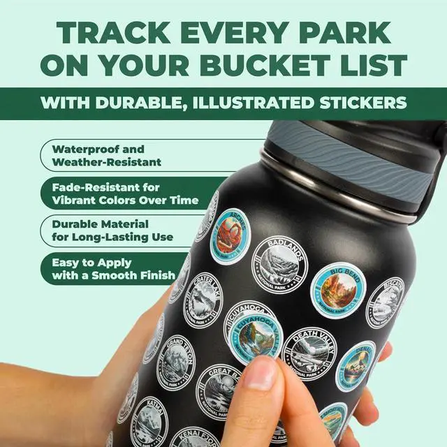 Alt view image 6 of 7 - National Parks Water Bottle: Your Ultimate Hydration & Bucket List Kit! (Features 2 Lids, Adventure-Ready Straw, Leakproof Stainless Steel, 63 Premium Waterproof Stickers!) 32oz (Black)