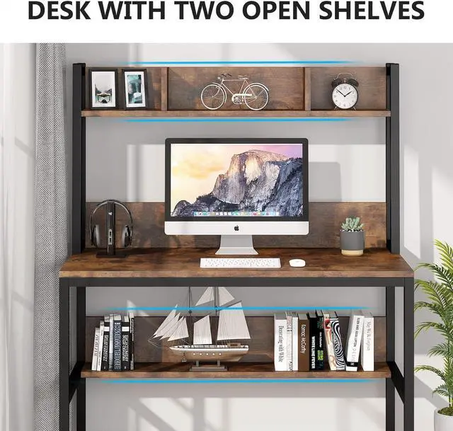 Alt view image 5 of 7 - Tribesigns Computer Desk with Hutch, Wooden Small 42-inch Desk, Industrial Simple Office Desk with Storage Space for Home Office